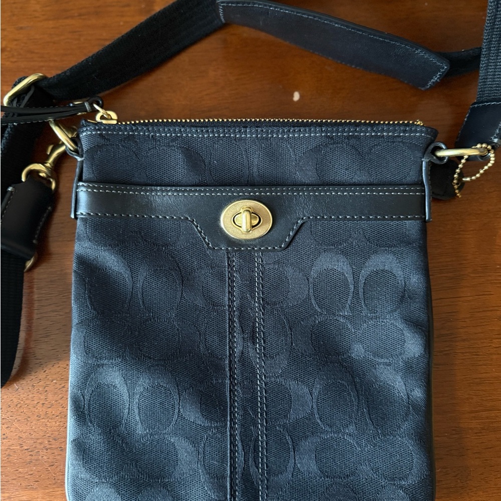 Coach Signature Collection Black Crossbody Bag with Gold-Tone Hardware
